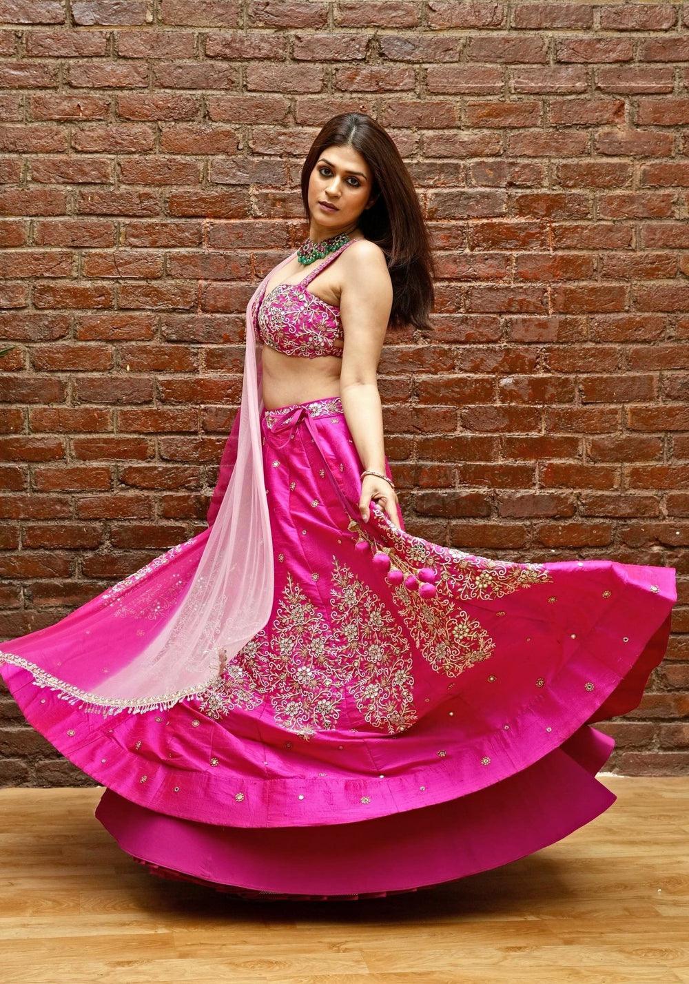 Hot Pink Hand Embroidered Lehenga Set Priti Sahni - Fabilicious Fashion