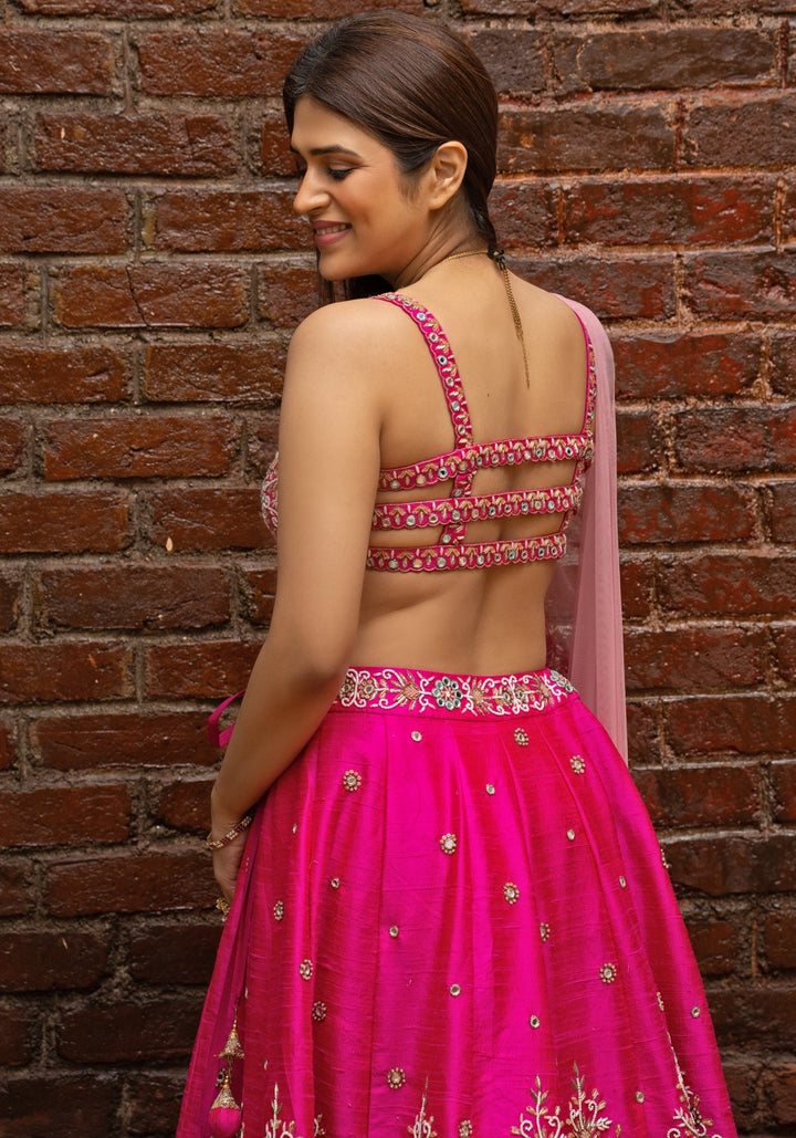 Hot Pink Hand Embroidered Lehenga Set Priti Sahni - Fabilicious Fashion
