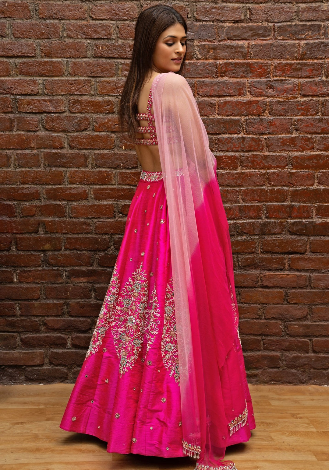Hot Pink Hand Embroidered Lehenga Set Priti Sahni - Fabilicious Fashion