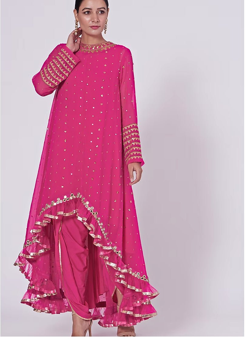 Hot Pink High Low Kurta Set Vvani by Vani Vats - Fabilicious Fashion