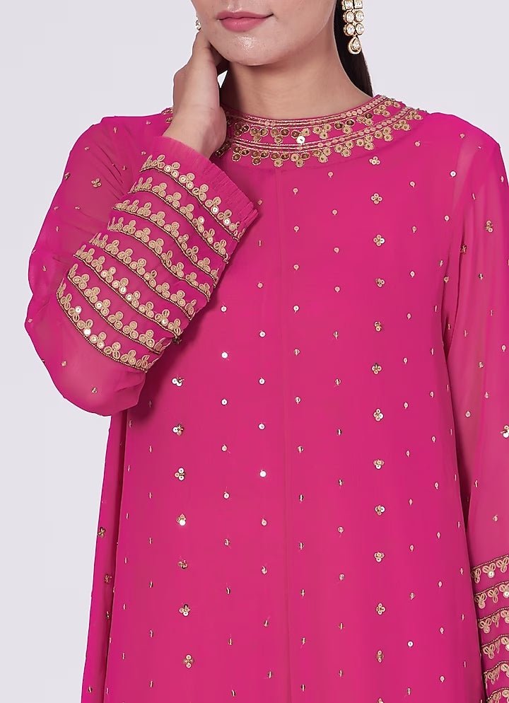 Hot Pink High Low Kurta Set Vvani by Vani Vats - Fabilicious Fashion