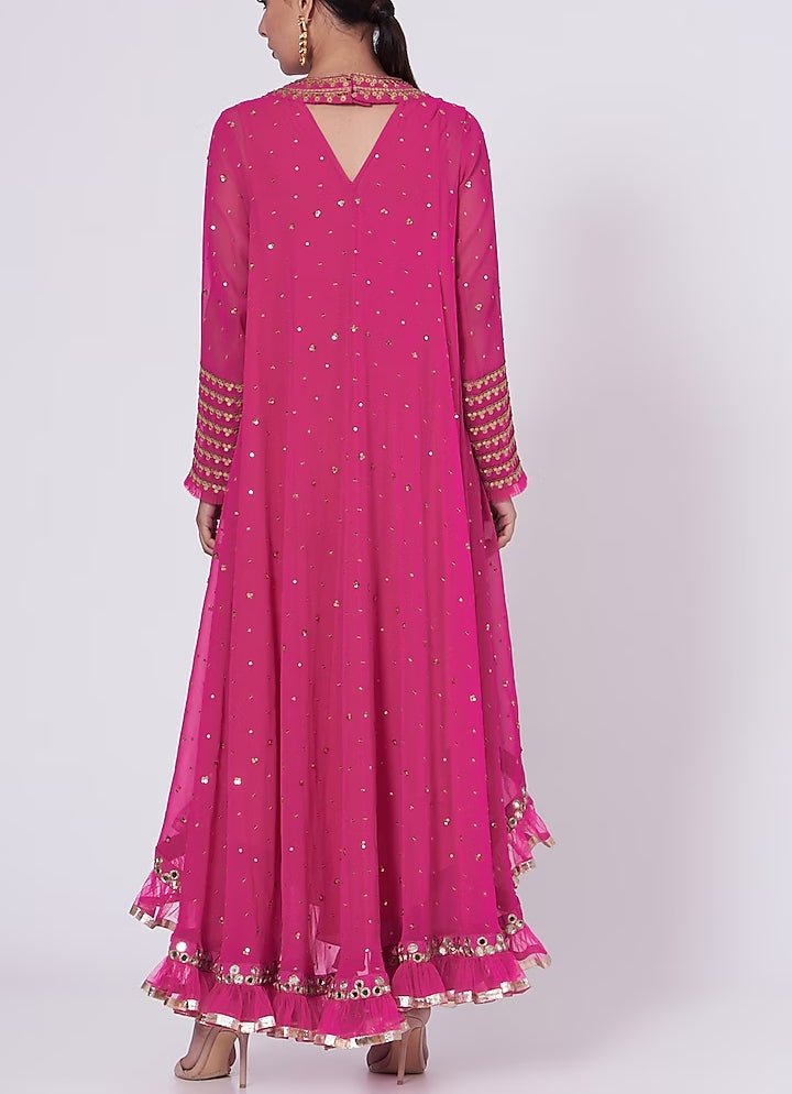 Hot Pink High Low Kurta Set Vvani by Vani Vats - Fabilicious Fashion