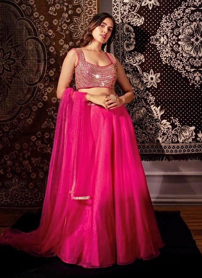 Hot Pink Mirror And Abla Lehenga Set Anisha Shetty - Fabilicious Fashion