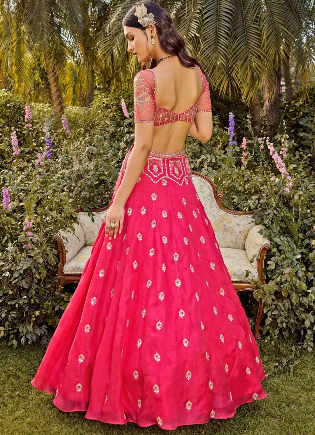 Hot Pink Mirror Embroidered Lehenga Set Parul Gandhi - Fabilicious Fashion