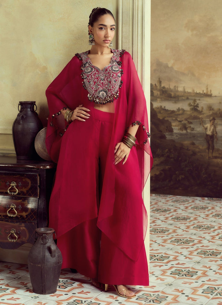 Prisho Hot Pink Organza Jacket Pants SetFabilicious Fashion