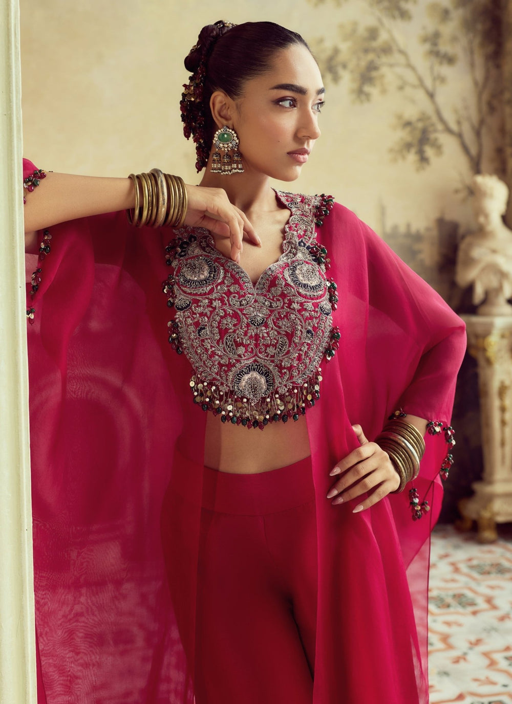 Prisho Hot Pink Organza Jacket Pants SetFabilicious Fashion