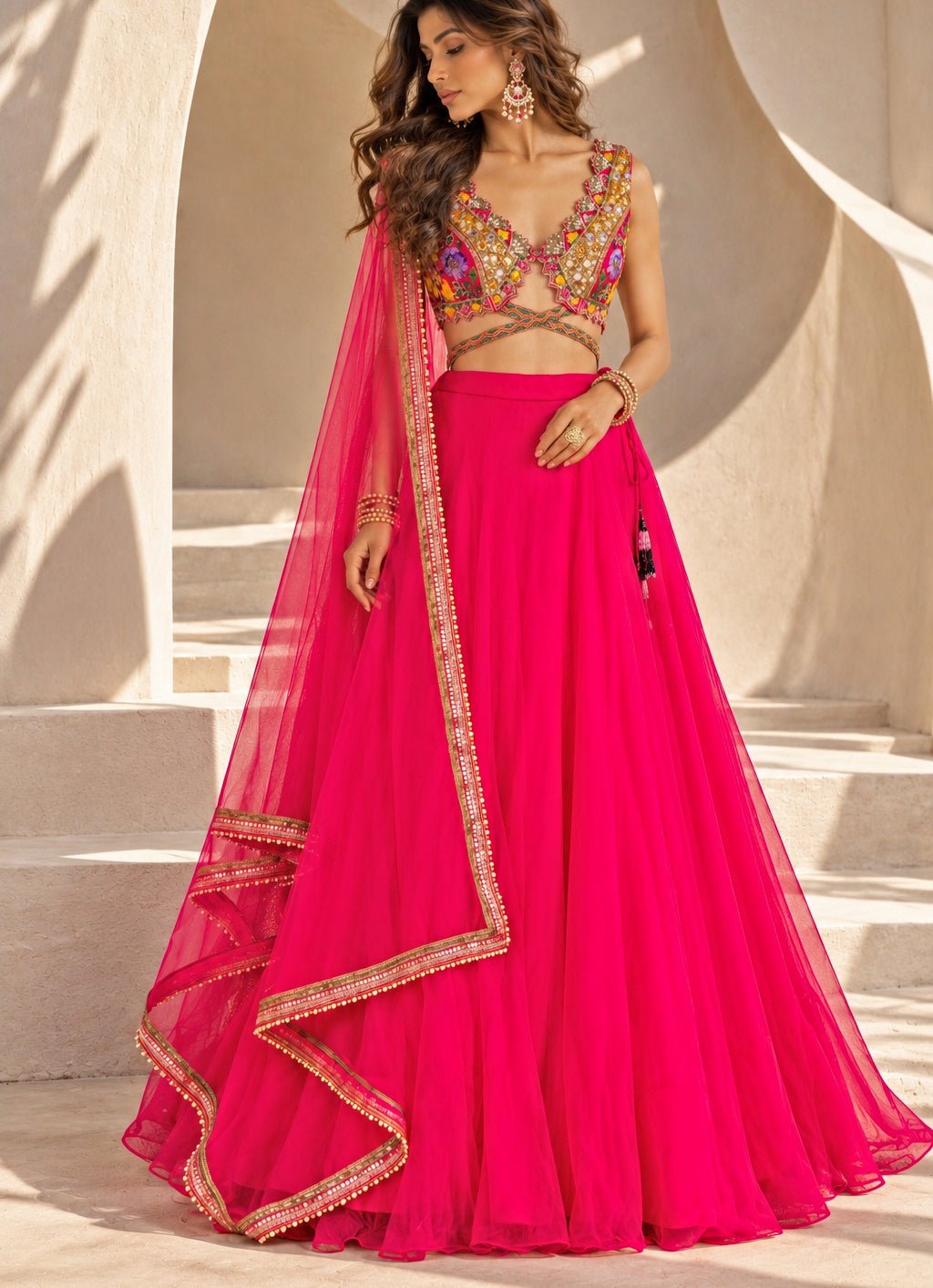 Anisha Shetty Hot Pink Organza Lehenga SetFabilicious Fashion