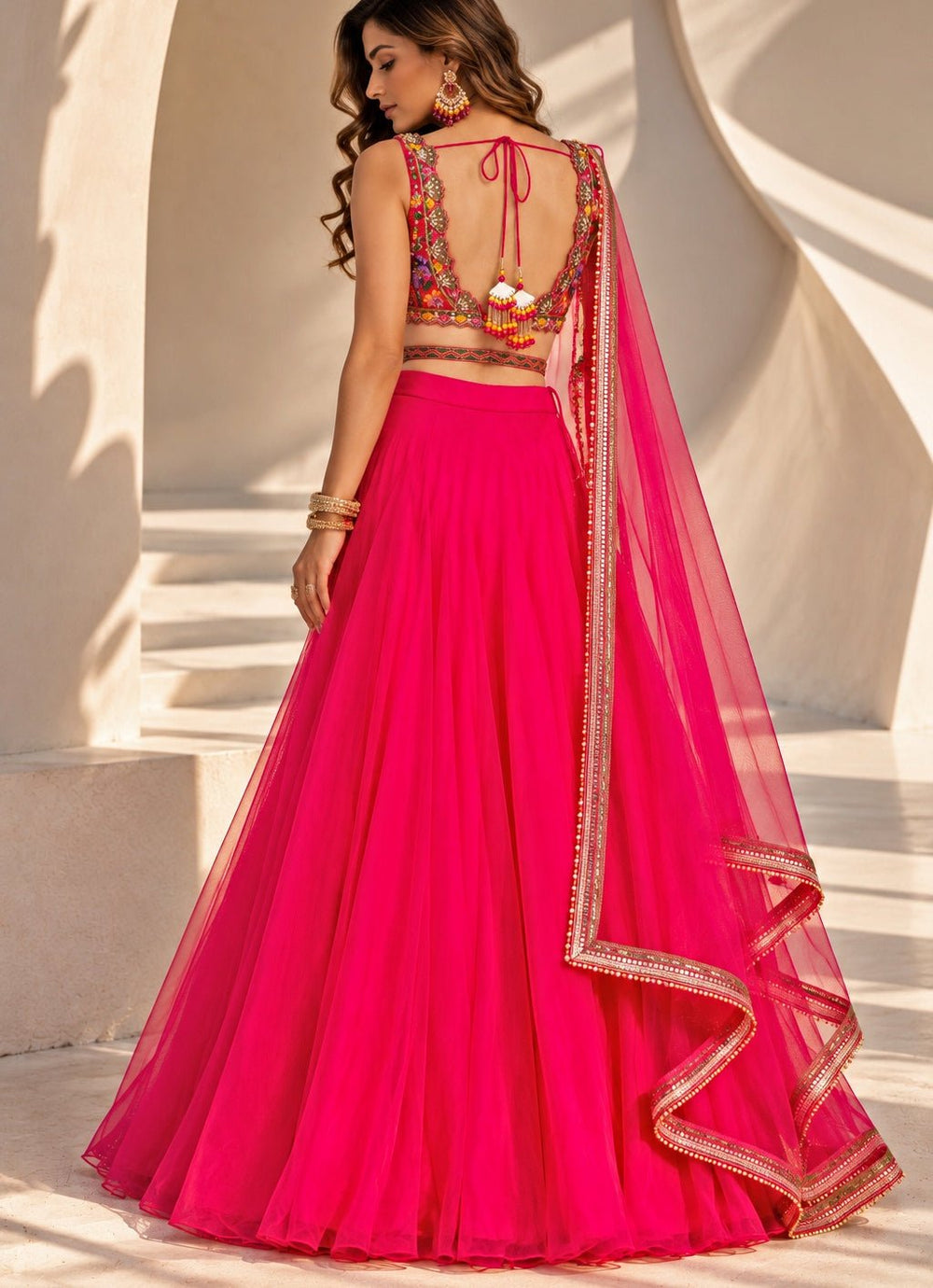 Anisha Shetty Hot Pink Organza Lehenga SetFabilicious Fashion