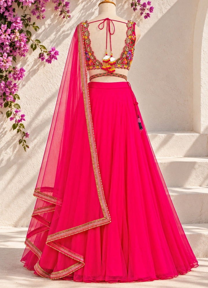 Anisha Shetty Hot Pink Organza Lehenga SetFabilicious Fashion