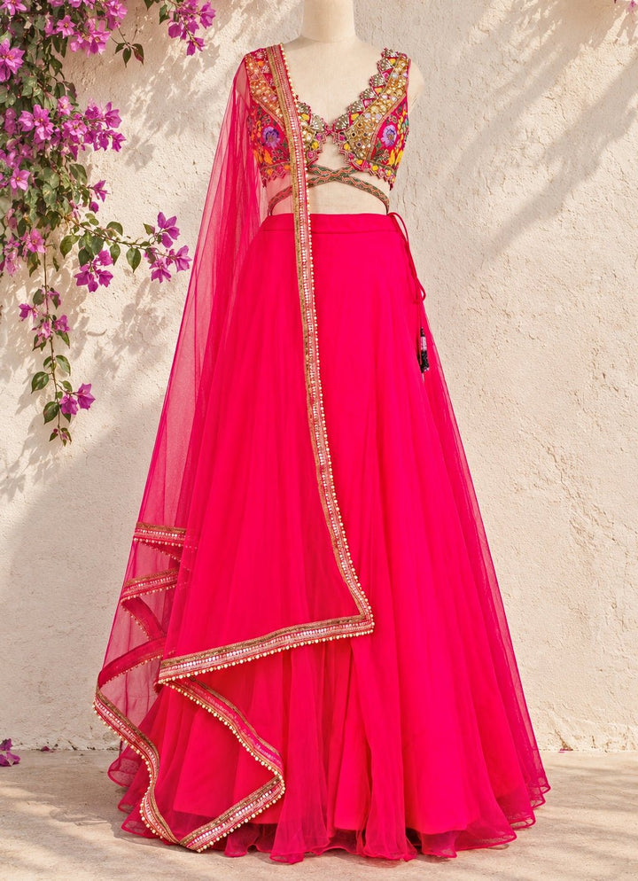 Anisha Shetty Hot Pink Organza Lehenga SetFabilicious Fashion