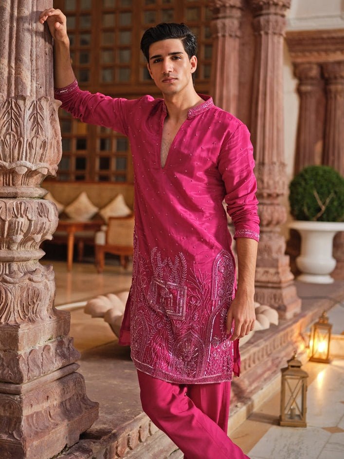 Darzi House Hot Pink Ornate Silk Kurta SetFabilicious Fashion