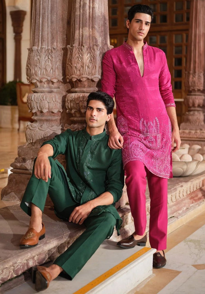 Darzi House Hot Pink Ornate Silk Kurta SetFabilicious Fashion