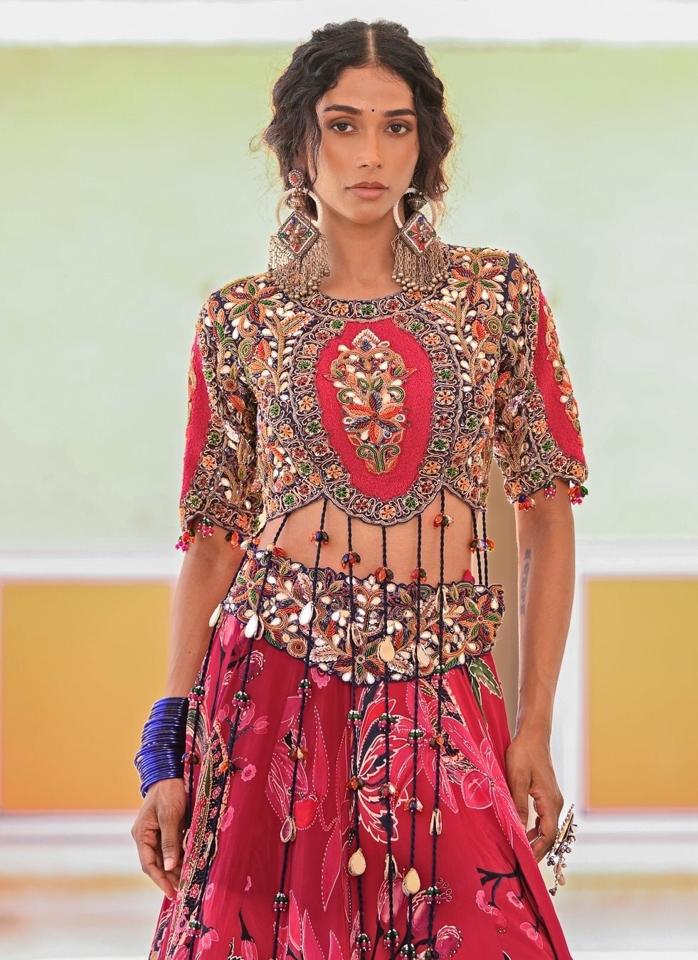 Juhi Bengani Hot Pink Printed Crepe Lehenga SetFabilicious Fashion