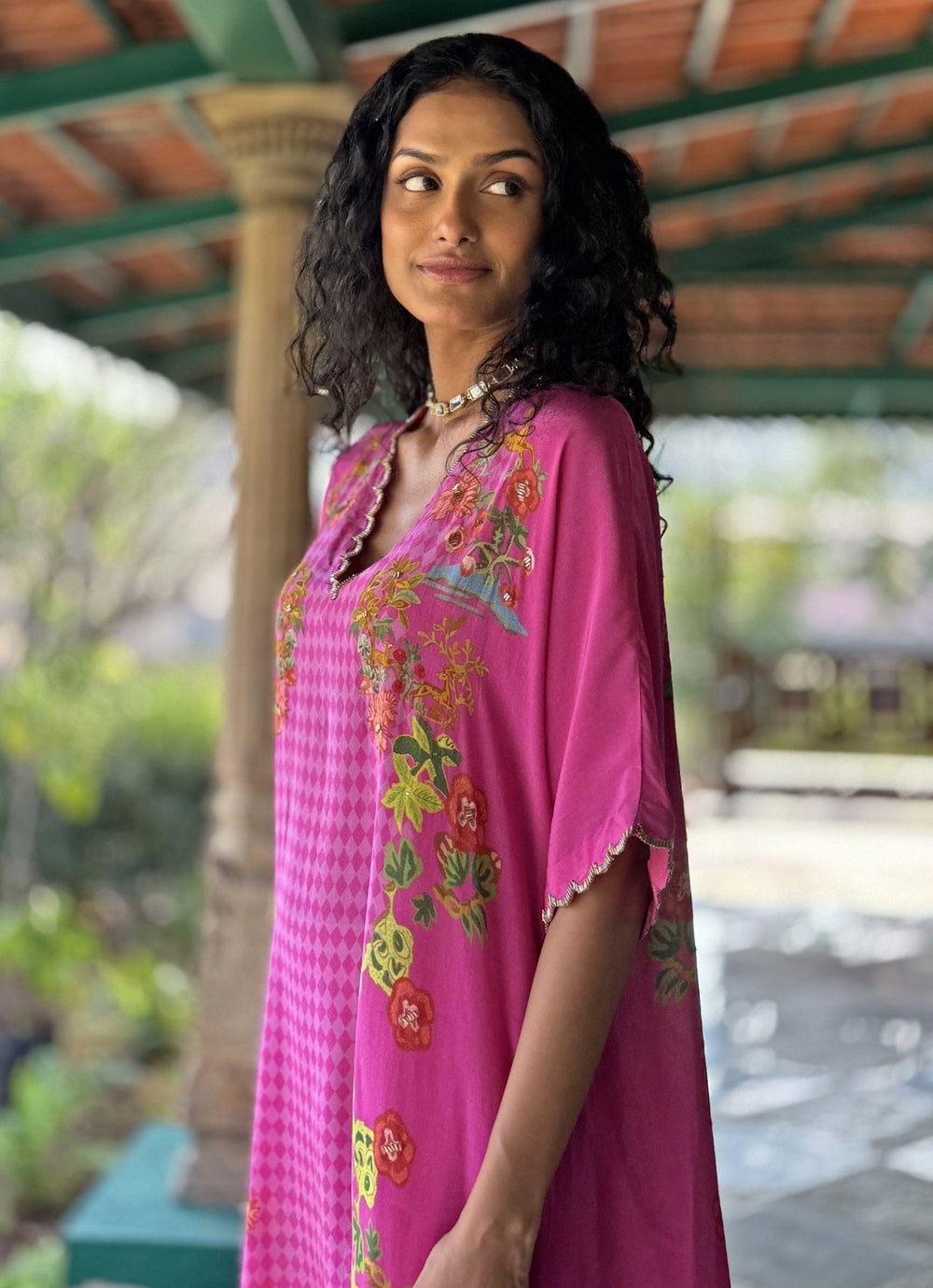 Hot Pink Printed Kurta Pant Set Basil Leaf - Fabilicious Fashion