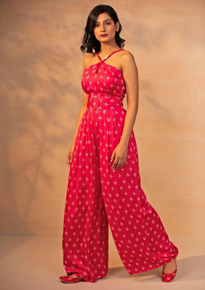 Esha Koul Hot Pink Printed Satin JumpsuitFabilicious Fashion