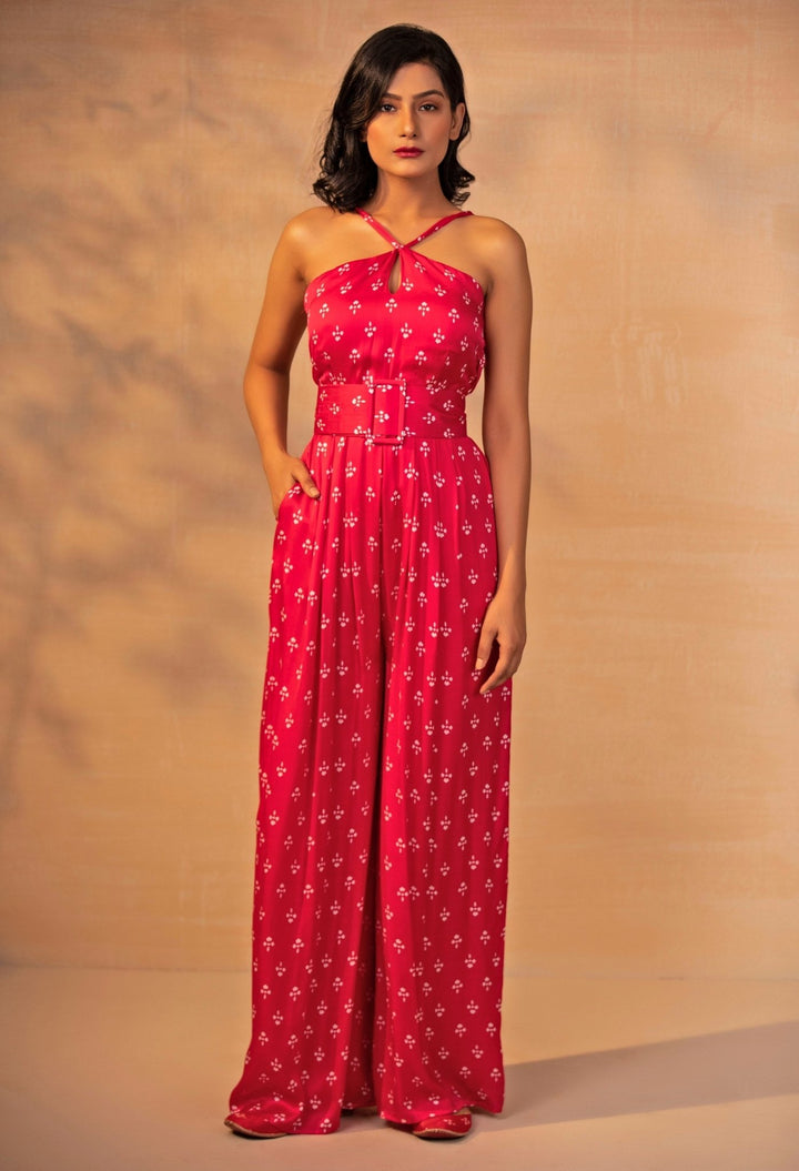 Esha Koul Hot Pink Printed Satin JumpsuitFabilicious Fashion