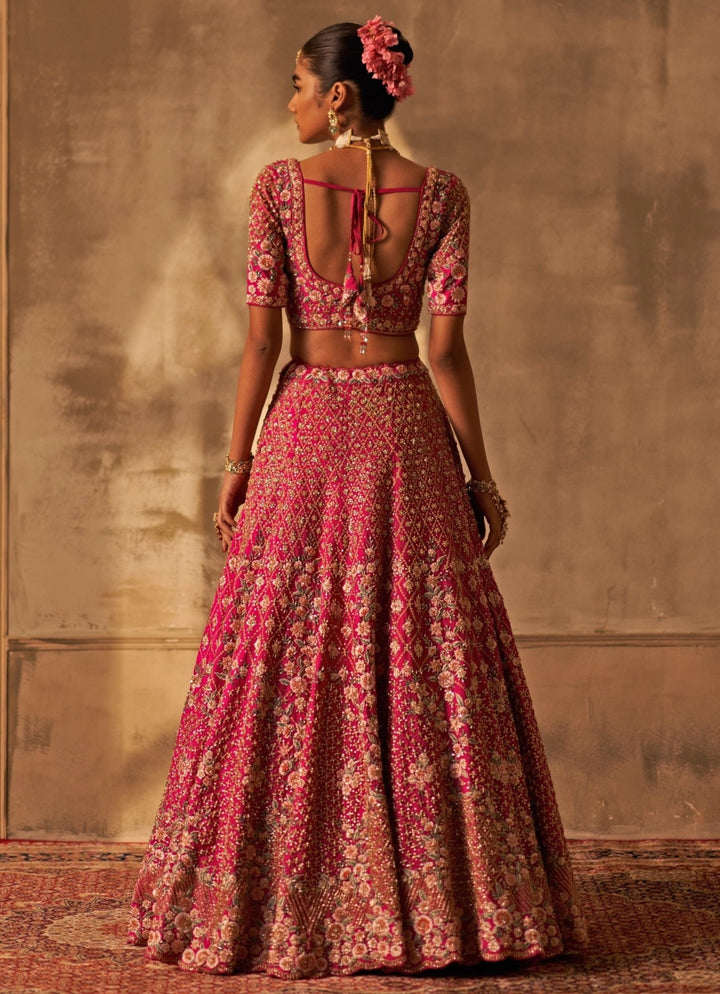 Angad Singh Hot Pink Raw Silk Double Dupatta Bridal Lehenga SetFabilicious Fashion