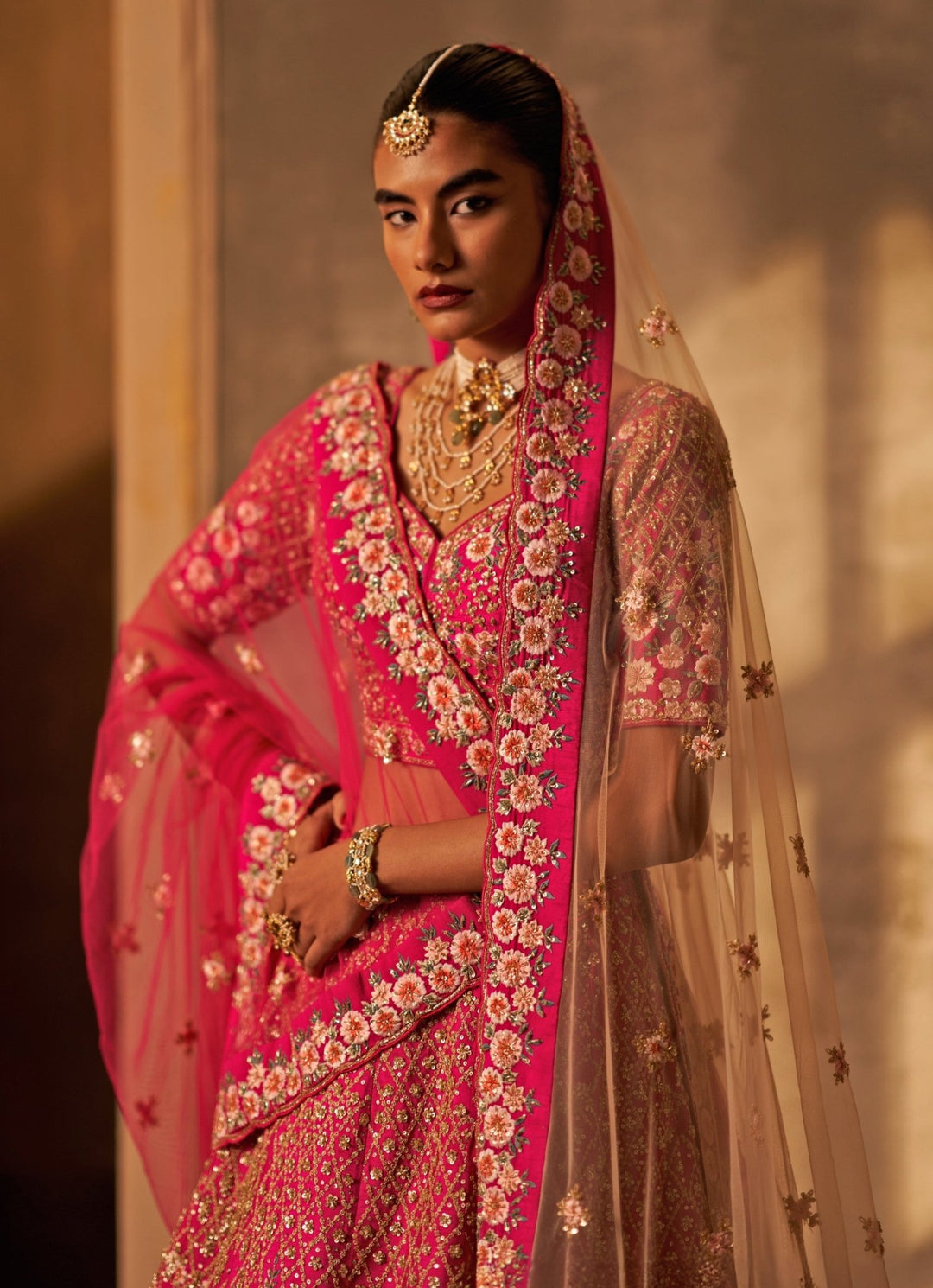 Angad Singh Hot Pink Raw Silk Double Dupatta Bridal Lehenga SetFabilicious Fashion