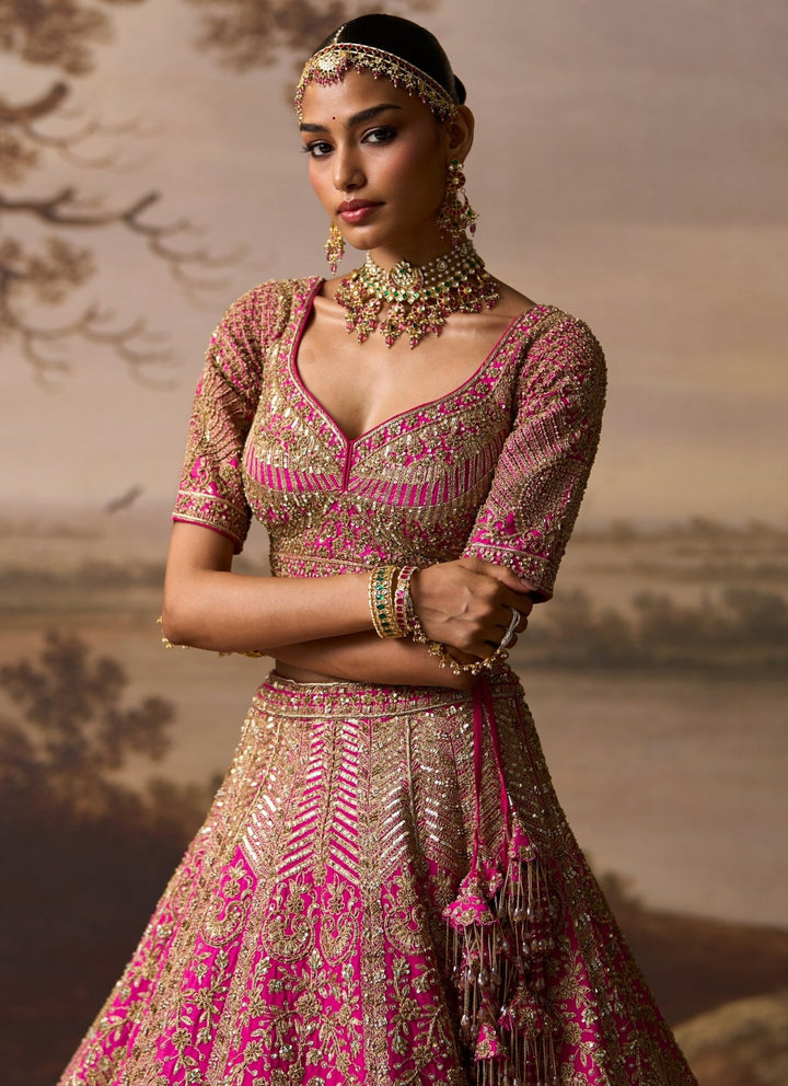 Angad Singh Hot Pink Raw Silk Double Dupatta Bridal LehengaFabilicious Fashion