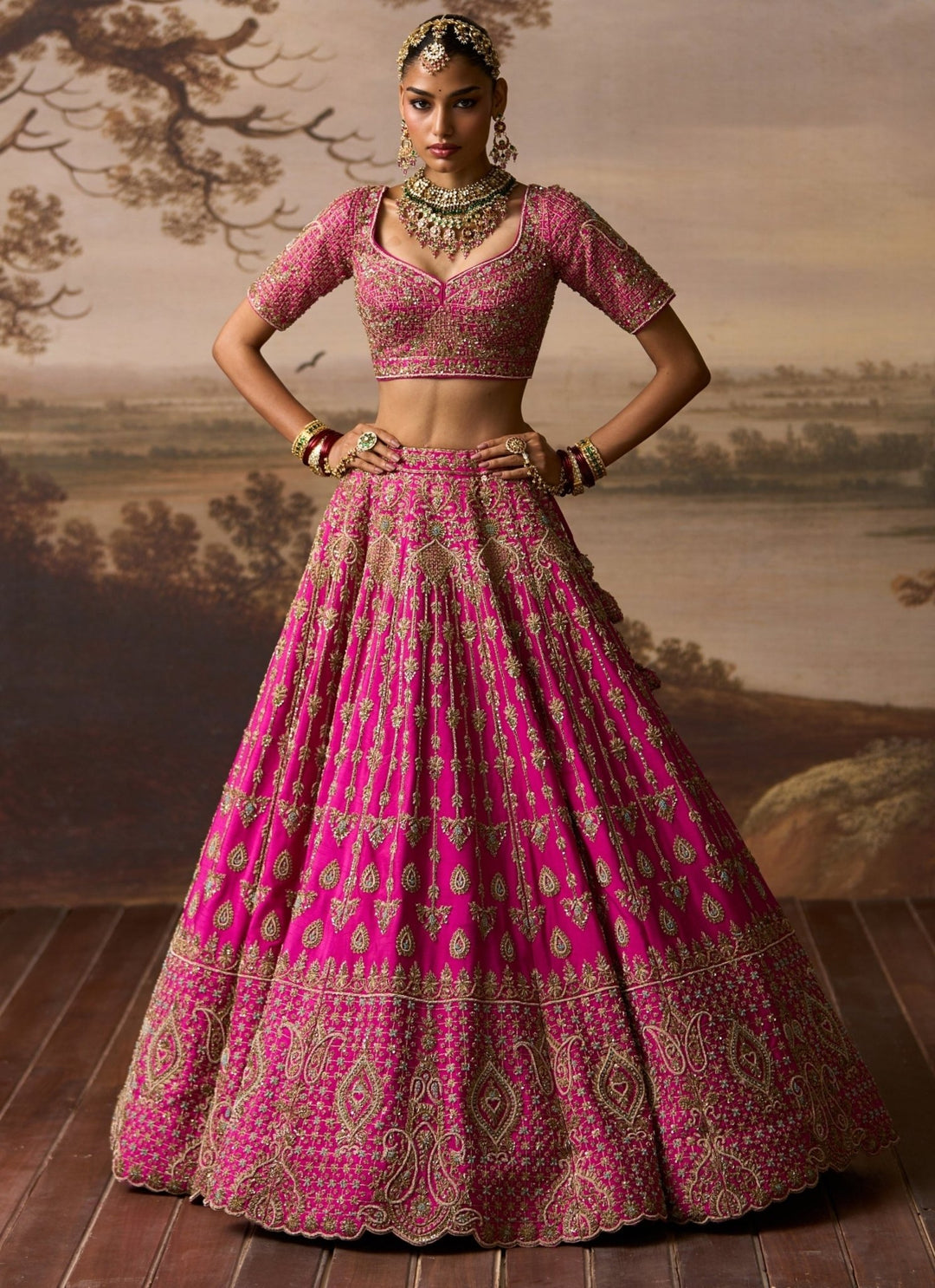 Angad Singh Hot Pink Raw Silk Double Dupatta Lehenga SetFabilicious Fashion