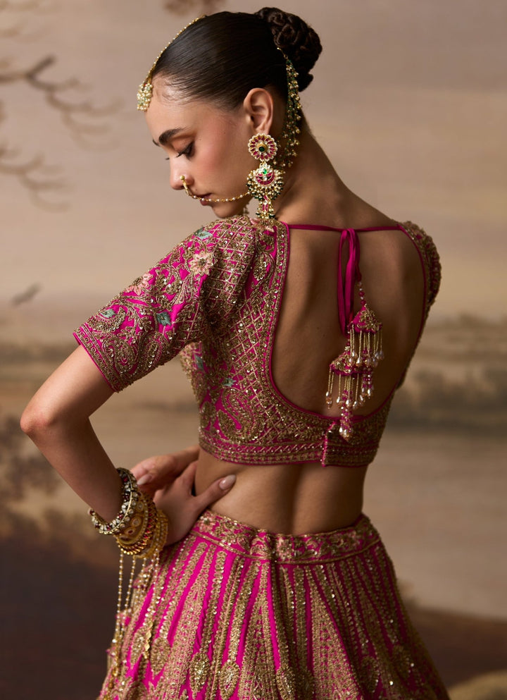 Angad Singh Hot Pink Raw Silk Double Dupatta LehengaFabilicious Fashion