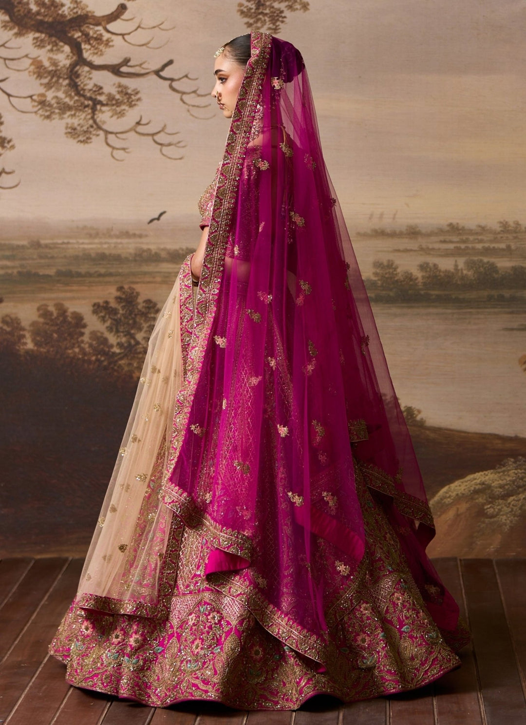 Angad Singh Hot Pink Raw Silk Double Dupatta LehengaFabilicious Fashion