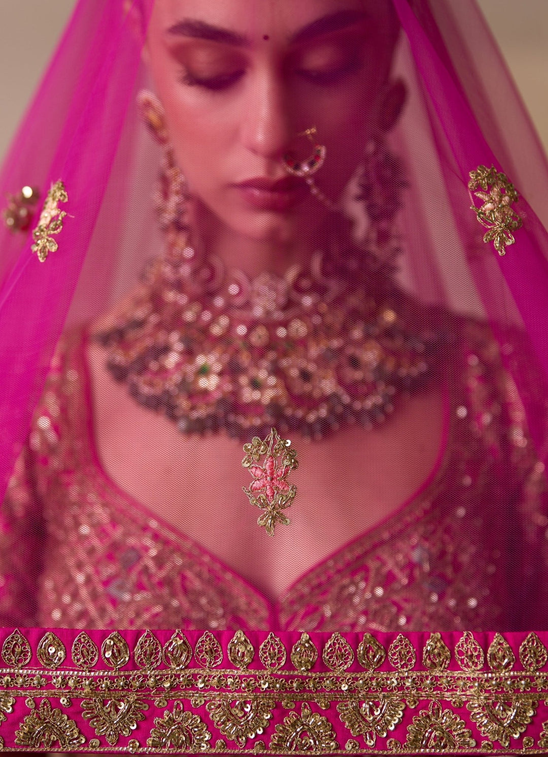 Angad Singh Hot Pink Raw Silk Double Dupatta LehengaFabilicious Fashion