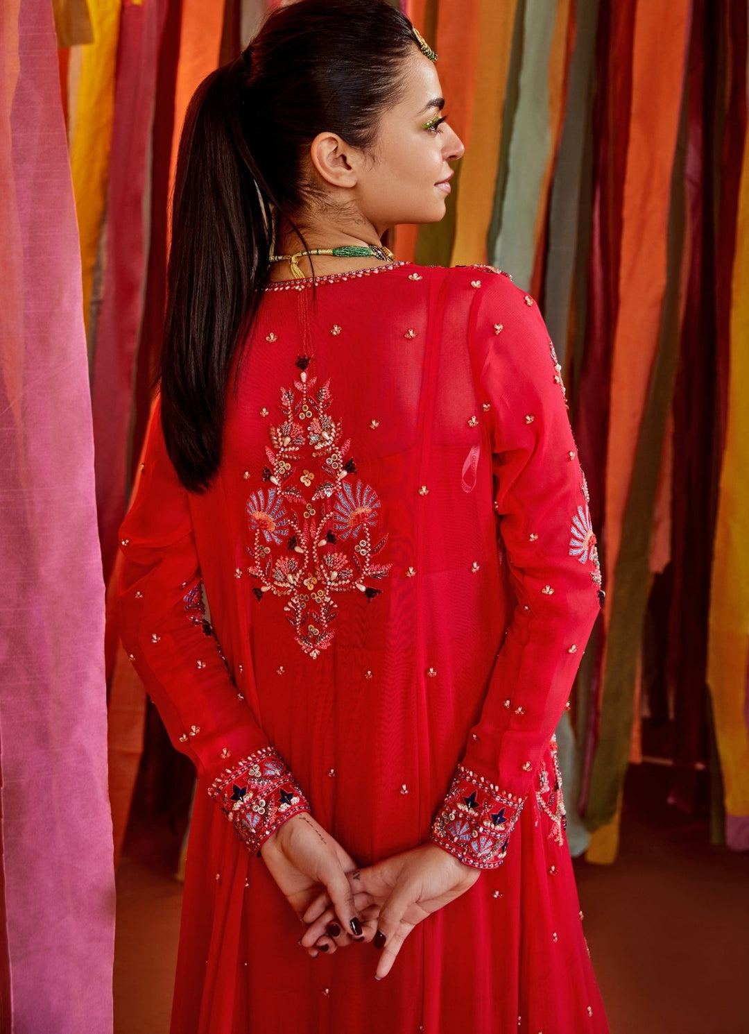 Hot Pink Resham Embroidered Blouse Sharara Set With Cape Sanya Gulati - Fabilicious Fashion