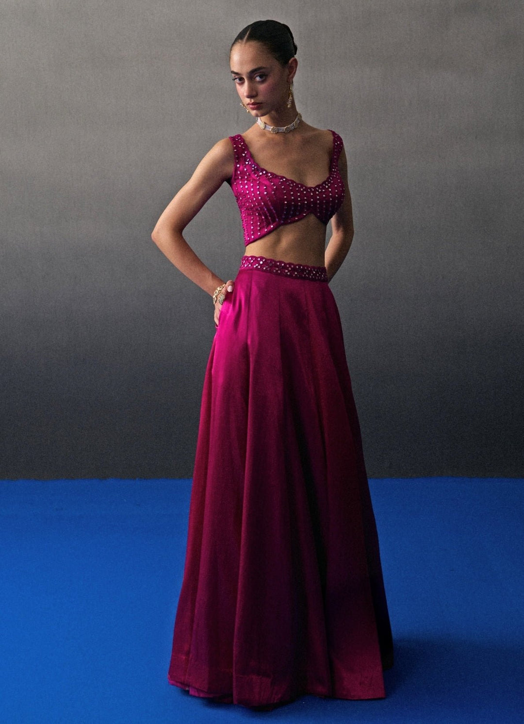 Hot Pink Satin Silk Lehenga Set Angad Singh - Fabilicious Fashion