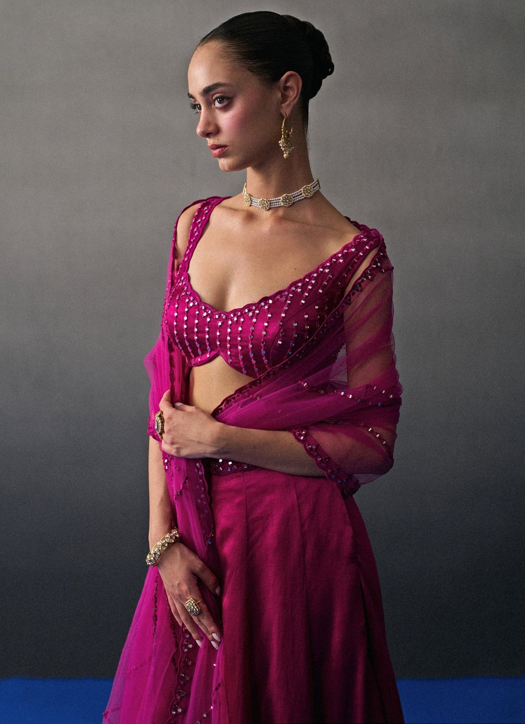 Hot Pink Satin Silk Lehenga Set Angad Singh - Fabilicious Fashion