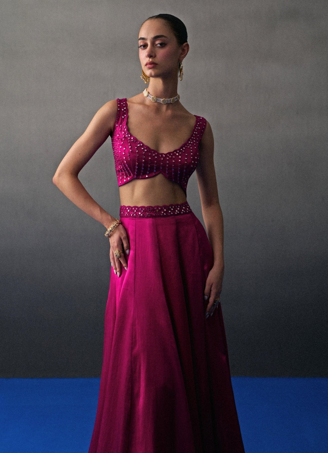 Hot Pink Satin Silk Lehenga Set Angad Singh - Fabilicious Fashion