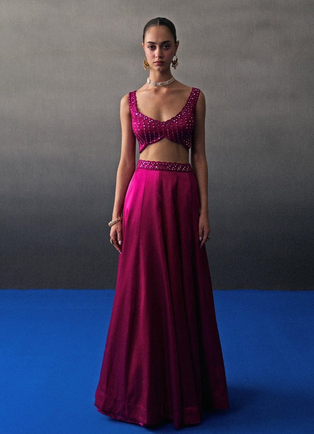 Hot Pink Satin Silk Lehenga Set Angad Singh - Fabilicious Fashion