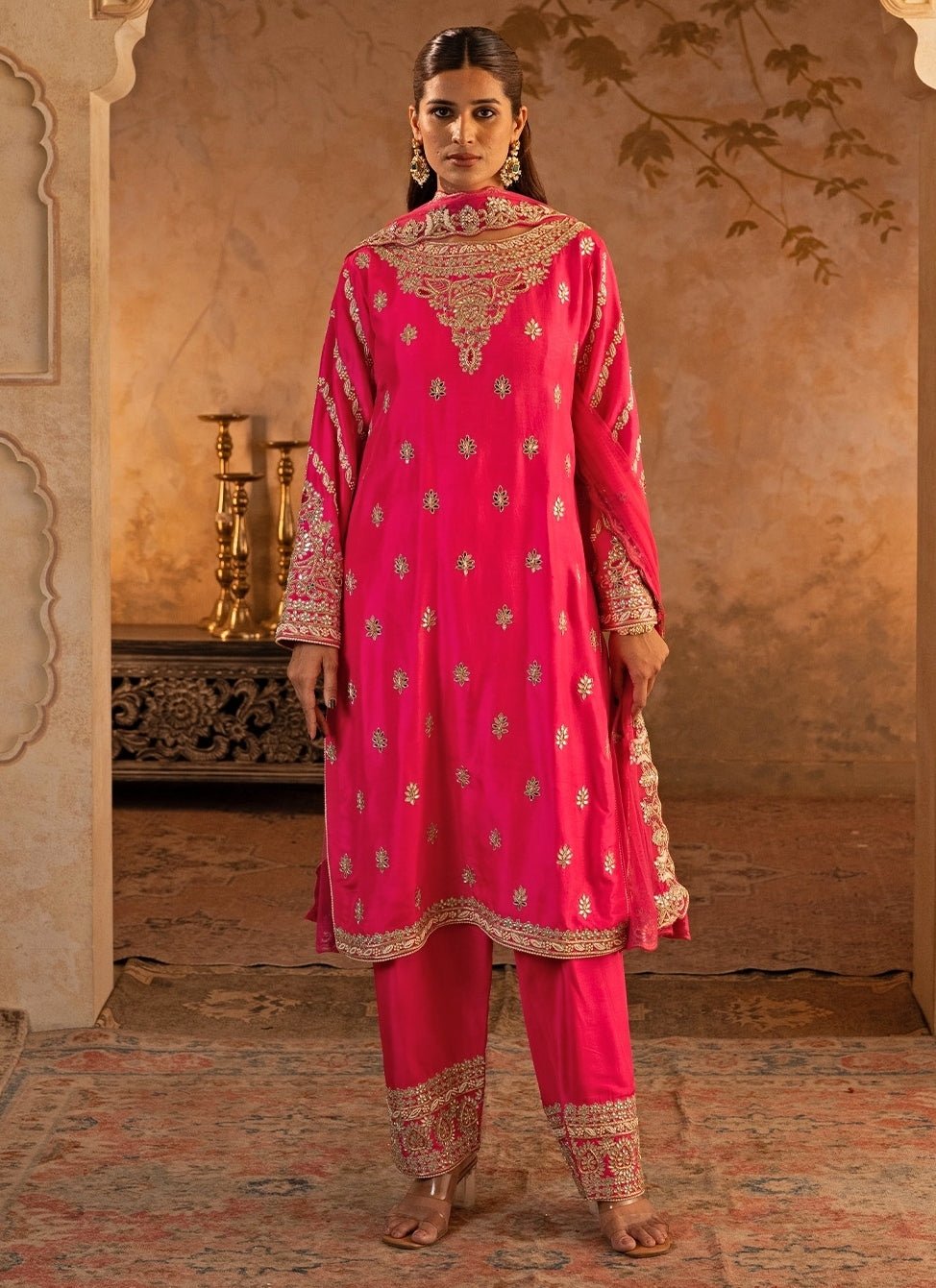 Angad Singh Hot Pink Silk Kurta Pants SetFabilicious Fashion