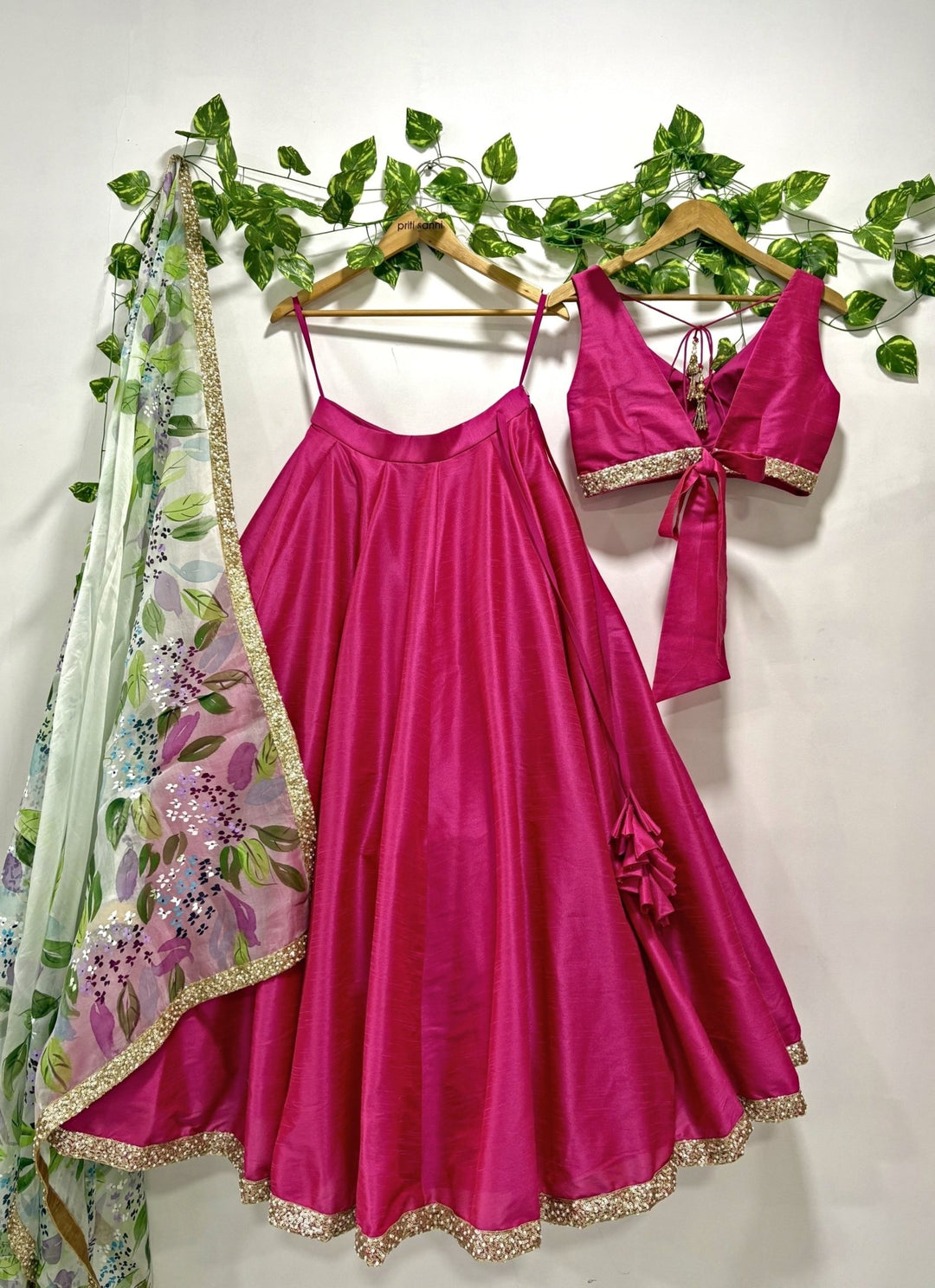 Priti Sahni Hot Pink Silk Lehenga Set With Handpainted DupattaFabilicious Fashion