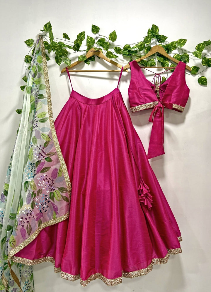 Priti Sahni Hot Pink Silk Lehenga Set With Handpainted DupattaFabilicious Fashion