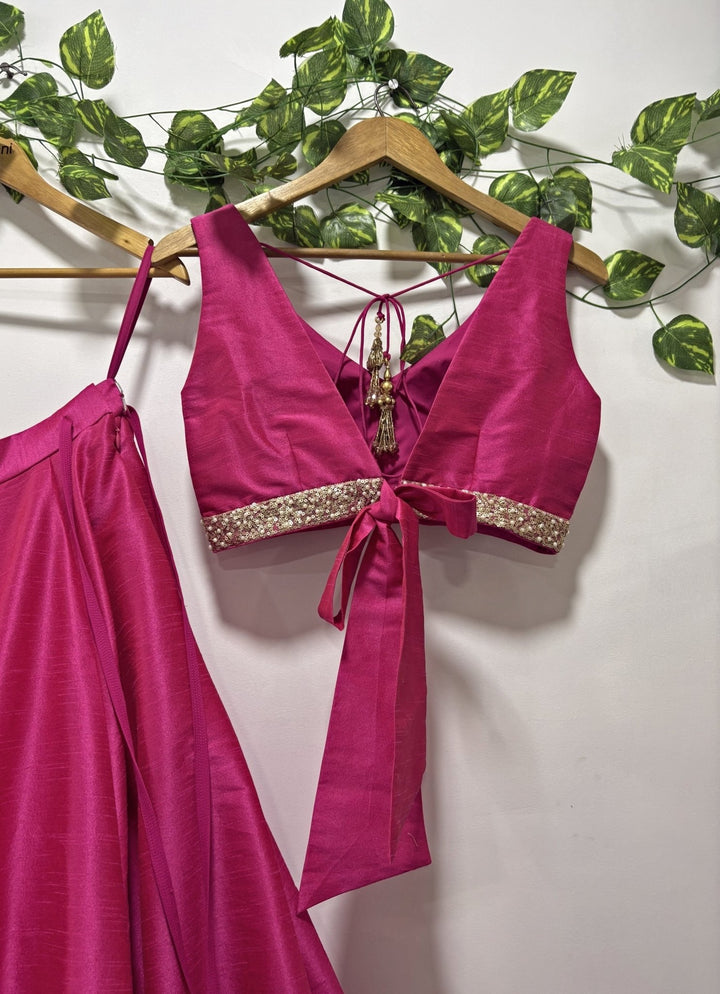 Priti Sahni Hot Pink Silk Lehenga Set With Handpainted DupattaFabilicious Fashion