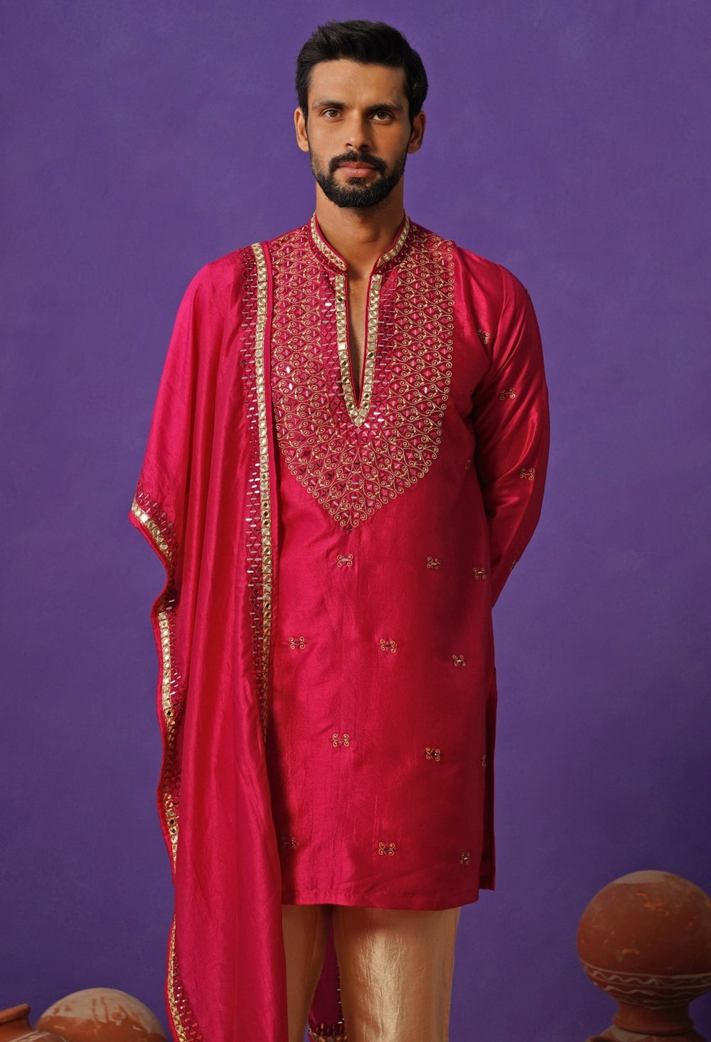 Kalpraag Hot Pink Silk Mirror Kurta Set with DupattaFabilicious Fashion