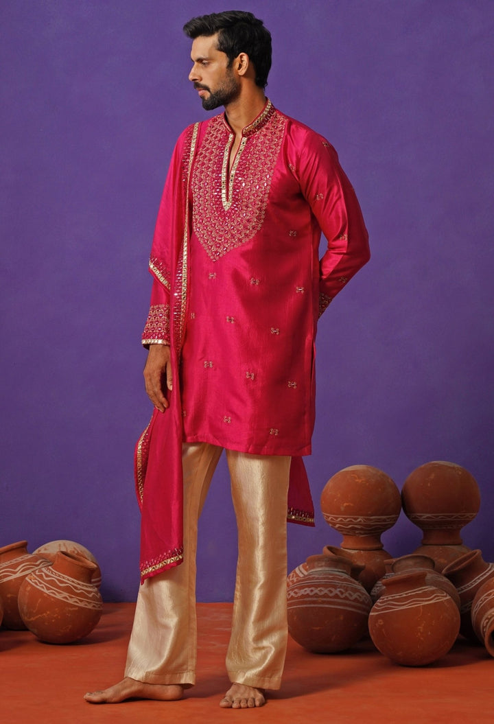 Kalpraag Hot Pink Silk Mirror Kurta Set with DupattaFabilicious Fashion
