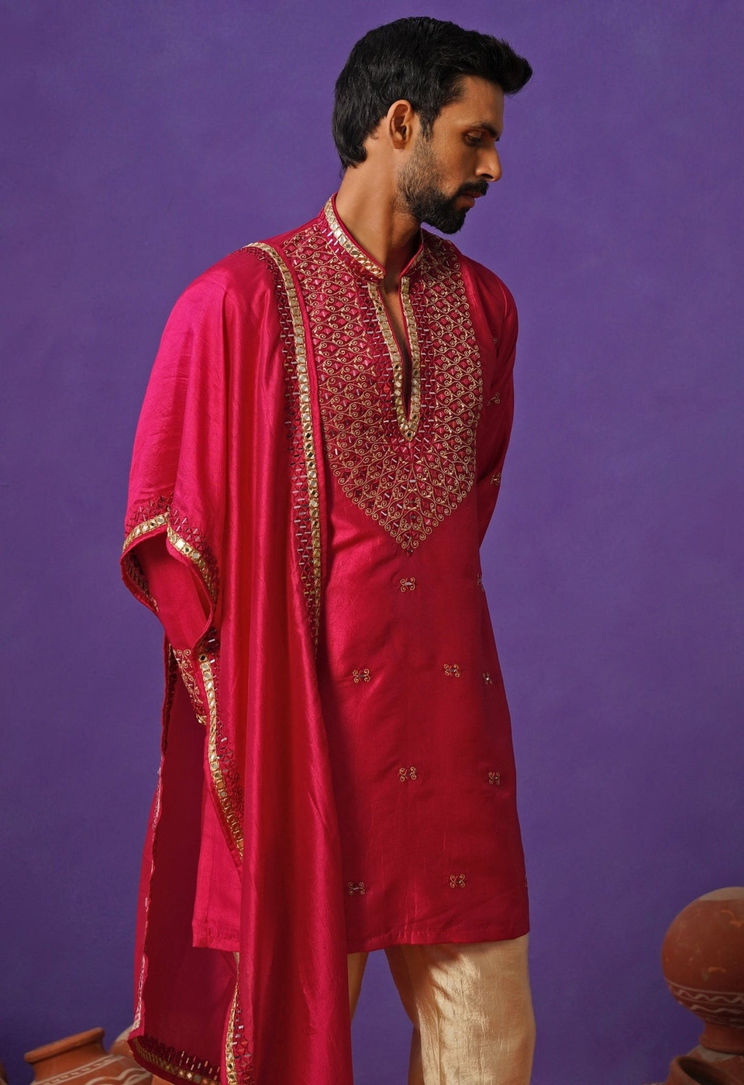 Kalpraag Hot Pink Silk Mirror Kurta Set with DupattaFabilicious Fashion