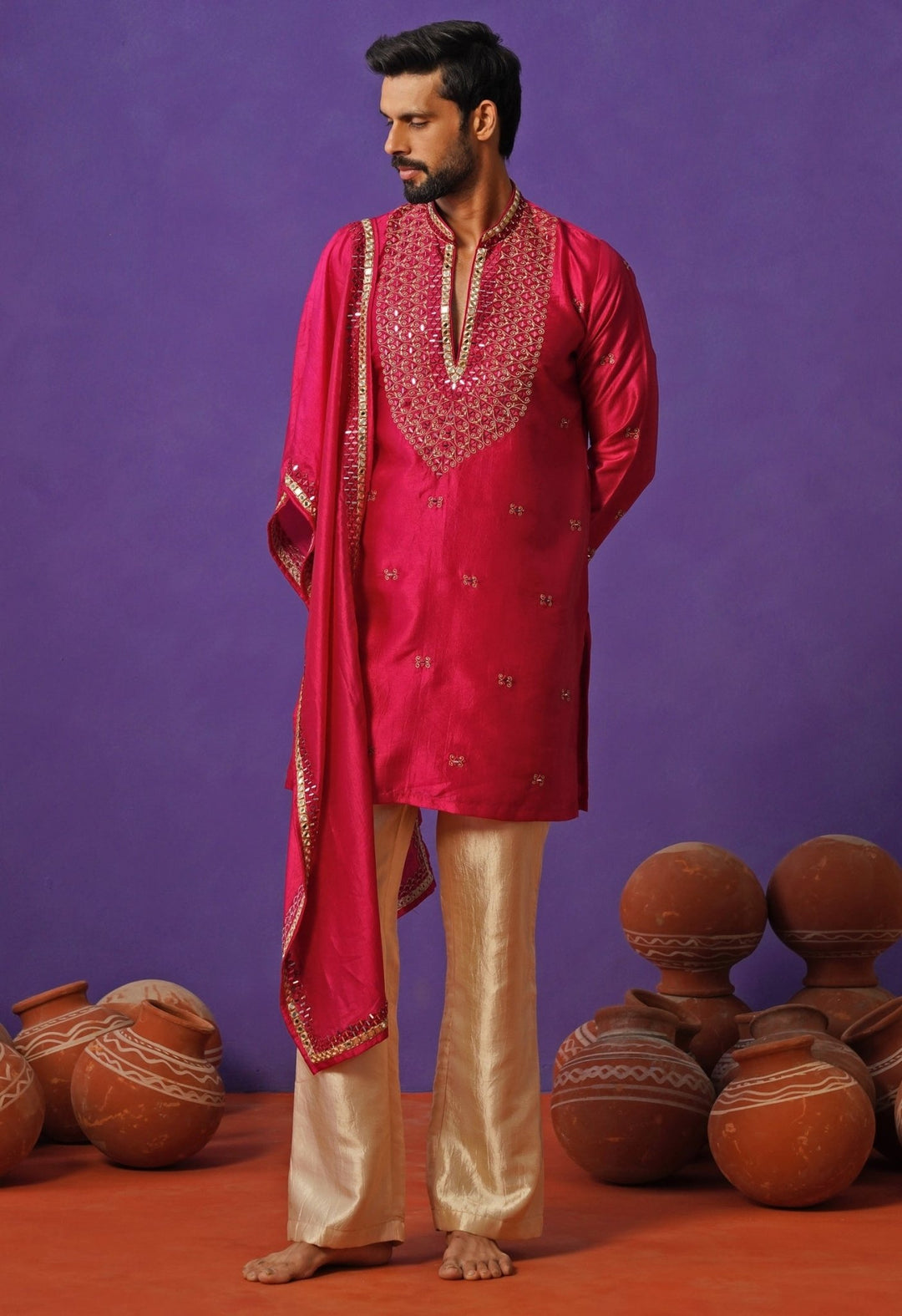 Kalpraag Hot Pink Silk Mirror Kurta Set with DupattaFabilicious Fashion
