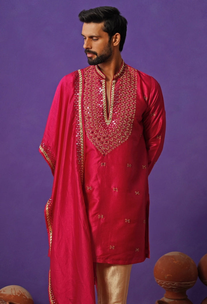 Kalpraag Hot Pink Silk Mirror Kurta Set with DupattaFabilicious Fashion