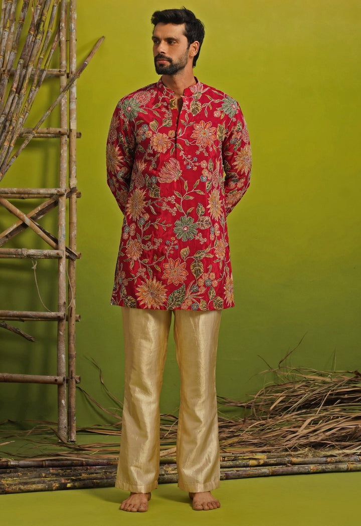 Hot Pink Silk Short Kurta Set Kalpraag - Fabilicious Fashion