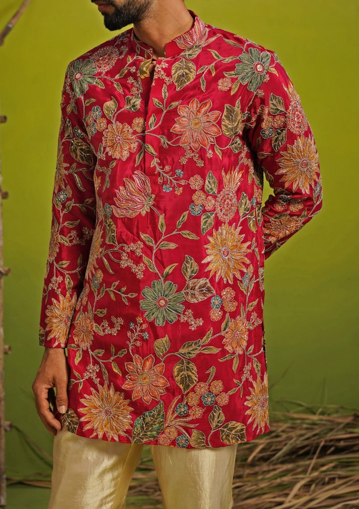 Hot Pink Silk Short Kurta Set Kalpraag - Fabilicious Fashion
