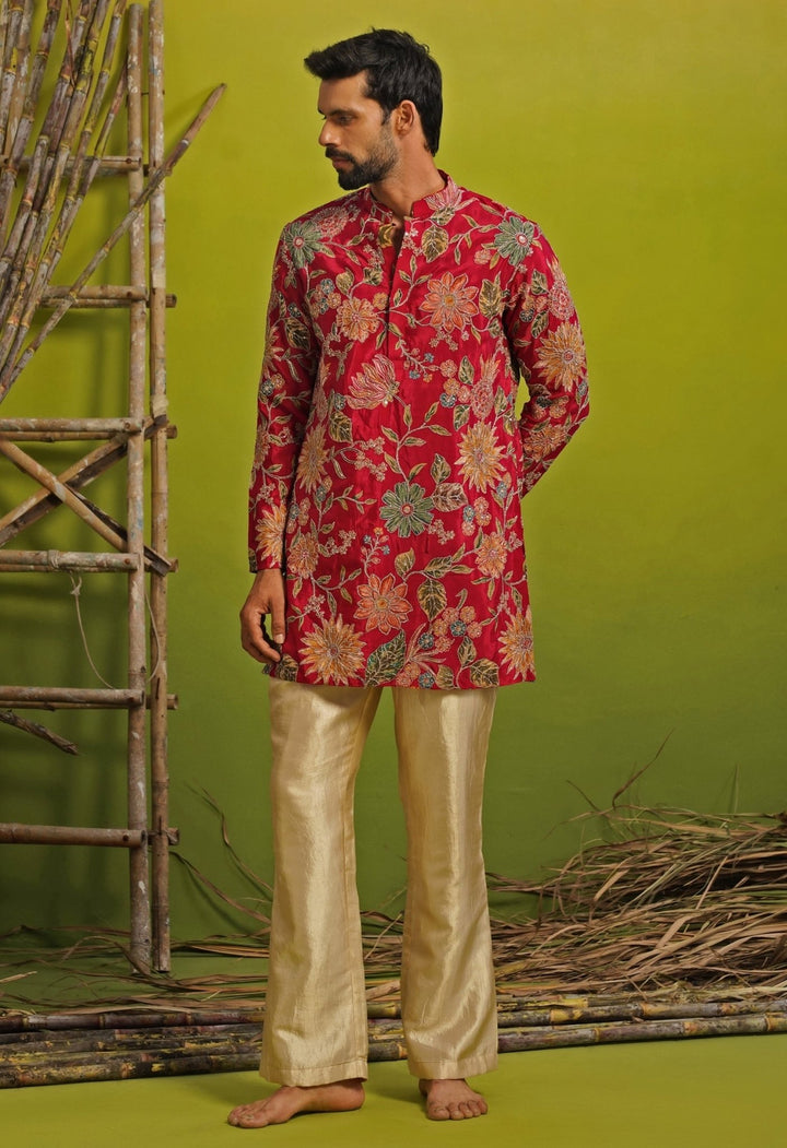Hot Pink Silk Short Kurta Set Kalpraag - Fabilicious Fashion