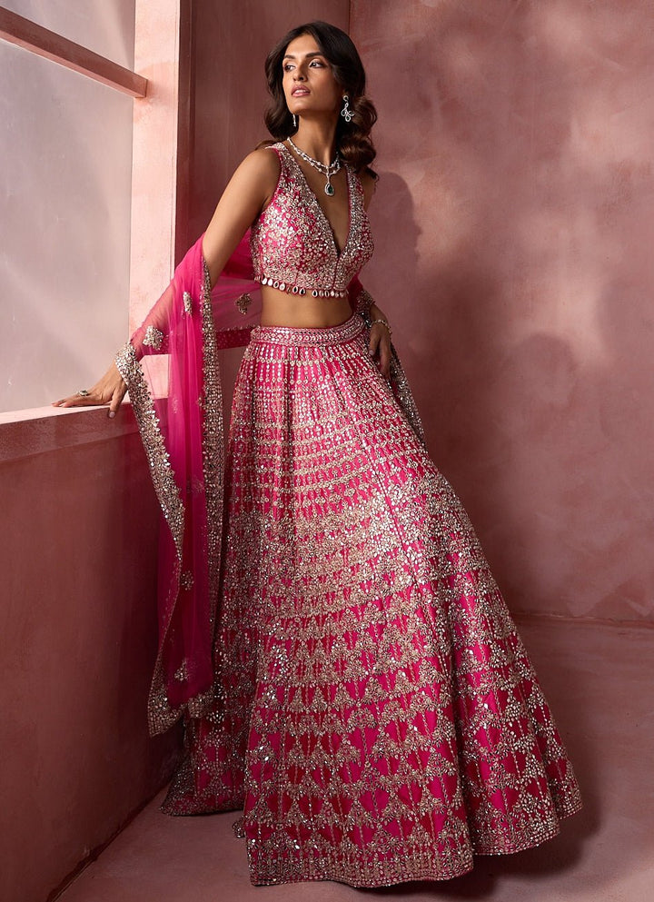 Hot Pink Taffeta Lehenga Set Nitika Gujral - Fabilicious Fashion