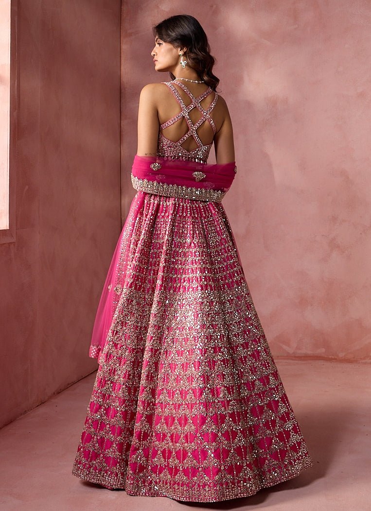 Hot Pink Taffeta Lehenga Set Nitika Gujral - Fabilicious Fashion