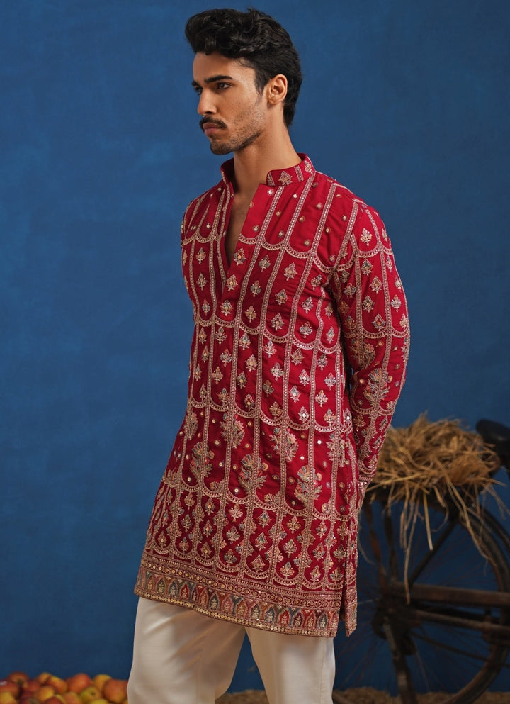 Hot Pink Thread Georgette Short Kurta Set Kalpraag - Fabilicious Fashion