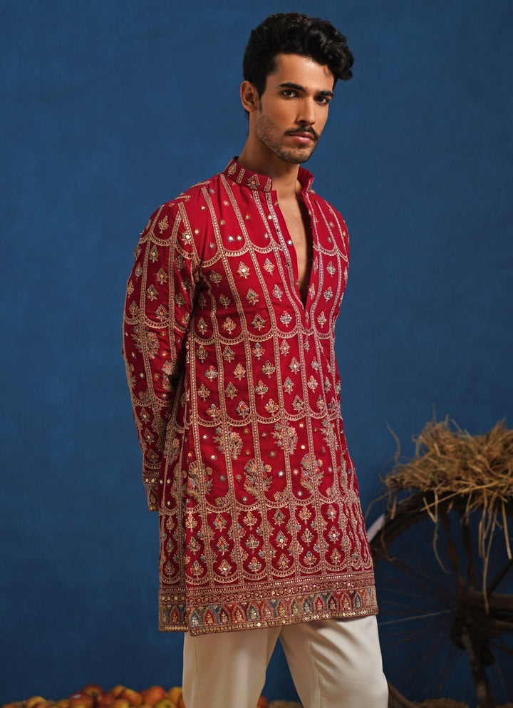 Hot Pink Thread Georgette Short Kurta Set Kalpraag - Fabilicious Fashion