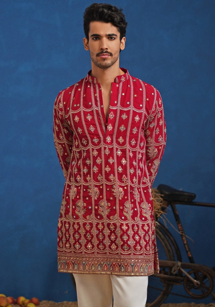 Hot Pink Thread Georgette Short Kurta Set Kalpraag - Fabilicious Fashion