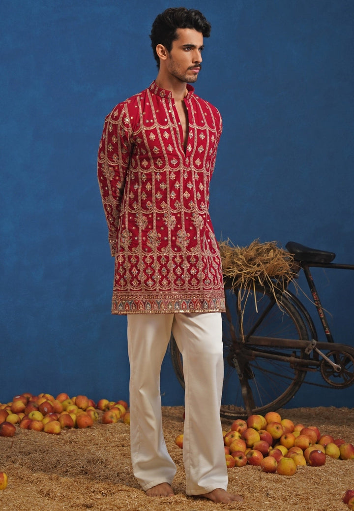 Hot Pink Thread Georgette Short Kurta Set Kalpraag - Fabilicious Fashion